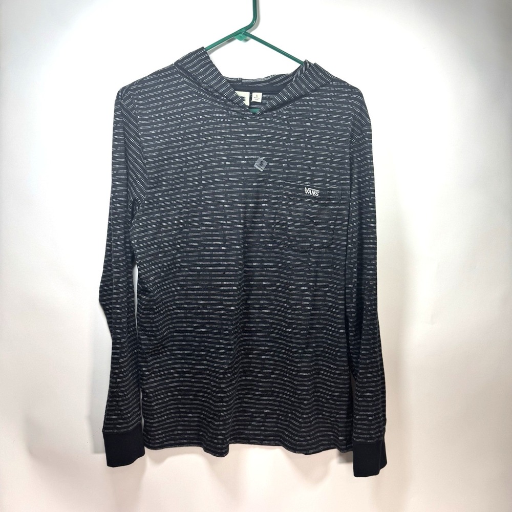 Vans Long Sleeve Shirt Hoodie Striped Embroidered Black Men Size Small